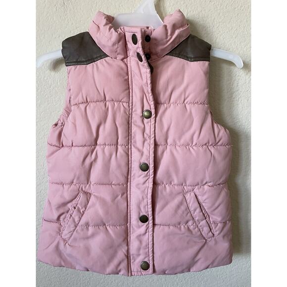 H&M Pink Brown Sleeveless Button Up Zip Up Girls’ Puffer Vest Jacket Size 4-6Y - Picture 1 of 6